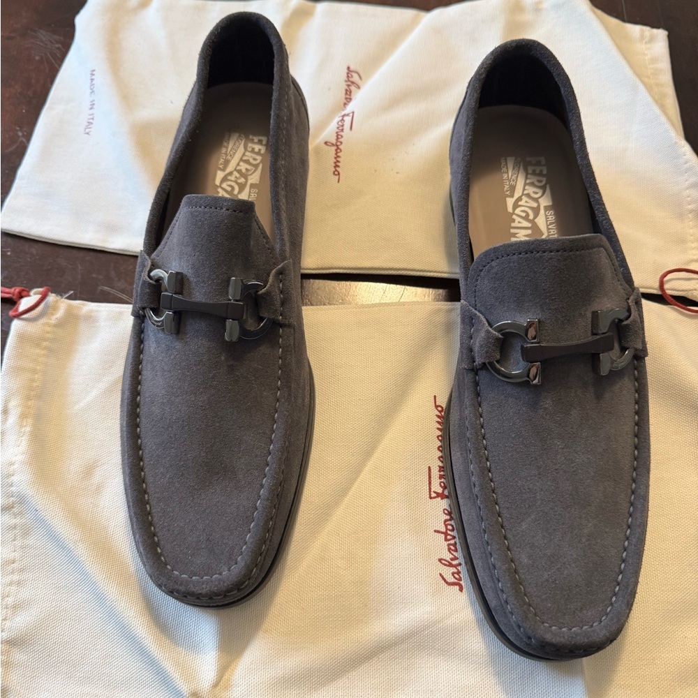 Salvatore Ferragamo Charcoal Suede Men's Slip-Ons NEW